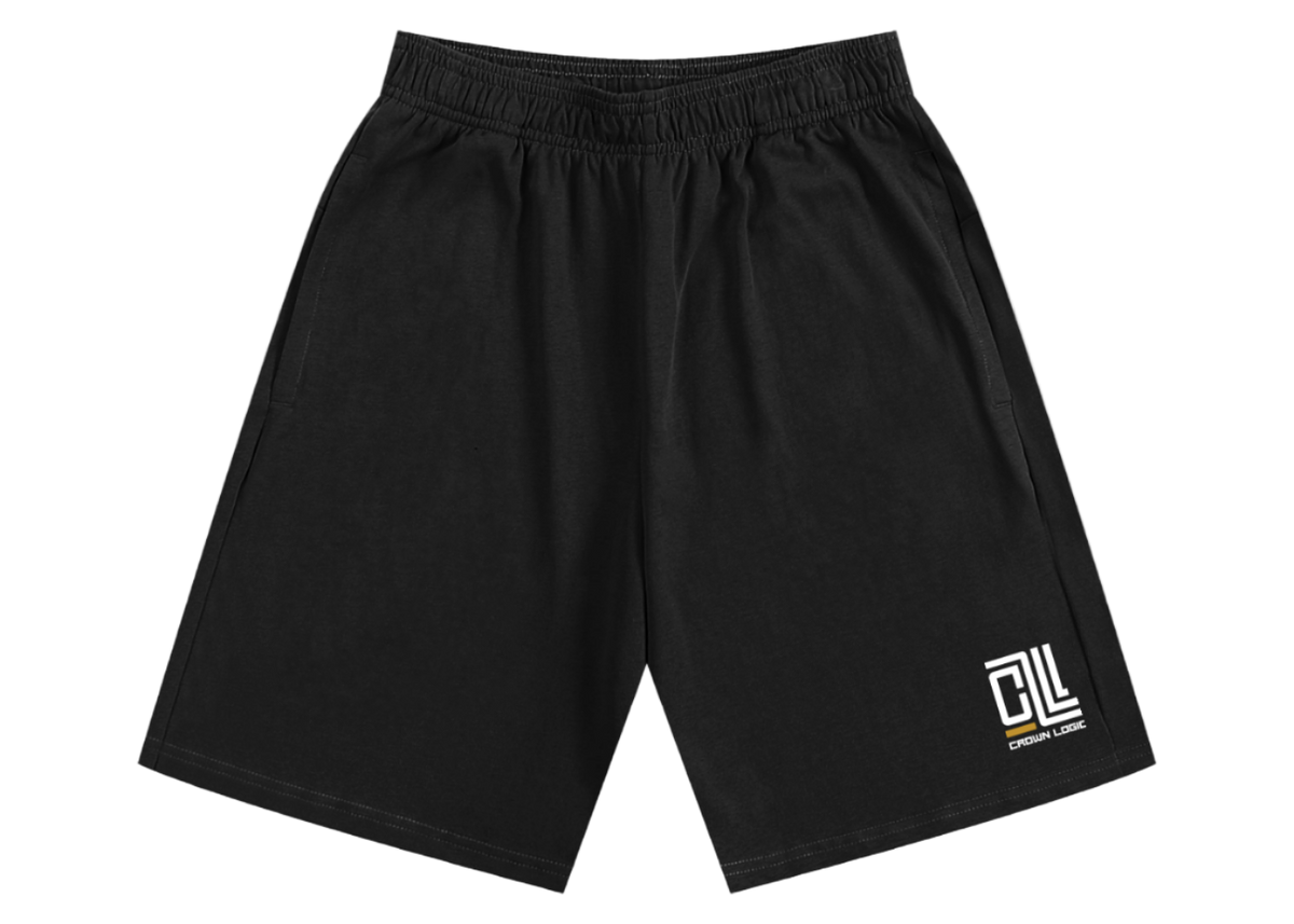 Black shorts with a logo