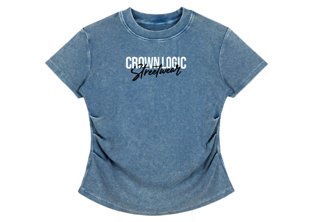 Blue t-shirt with 'Crown Logic Streetwear' 