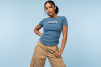 Crown Logic Curve Fitted Blue Street Tee - White/Black