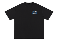 Black t-shirt with 'CROWN LOGIC' logo on a white background