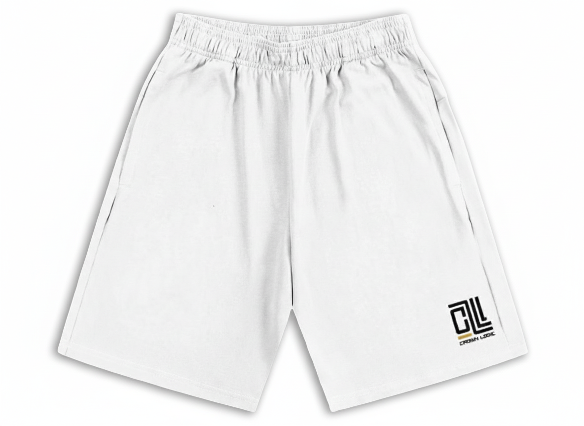 White shorts with a logo
