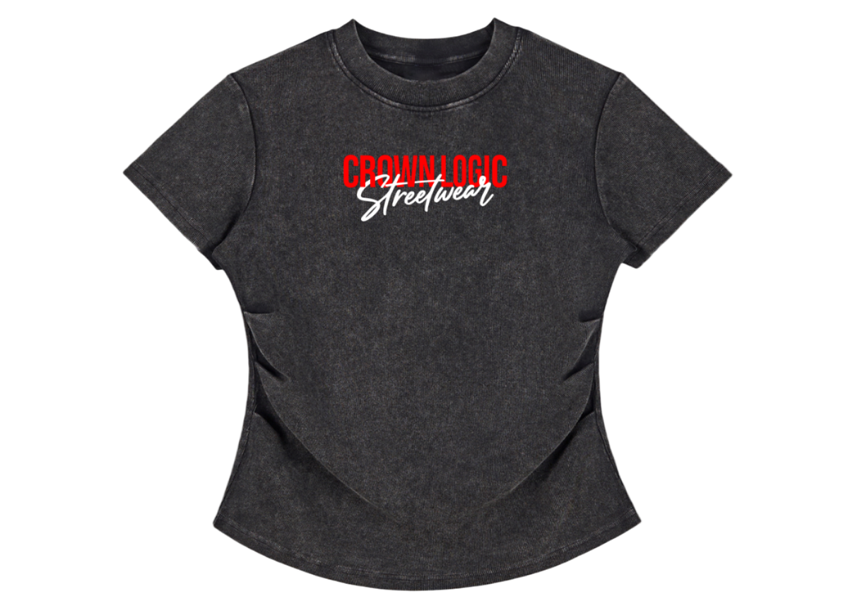 Crown Logic Curve Fitted Black Street Tee - Red/White