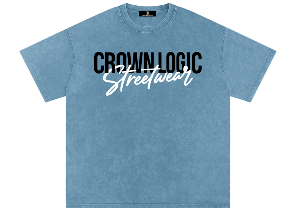 Blue Jean t-shirt with 'Crown Logic Streetwear'