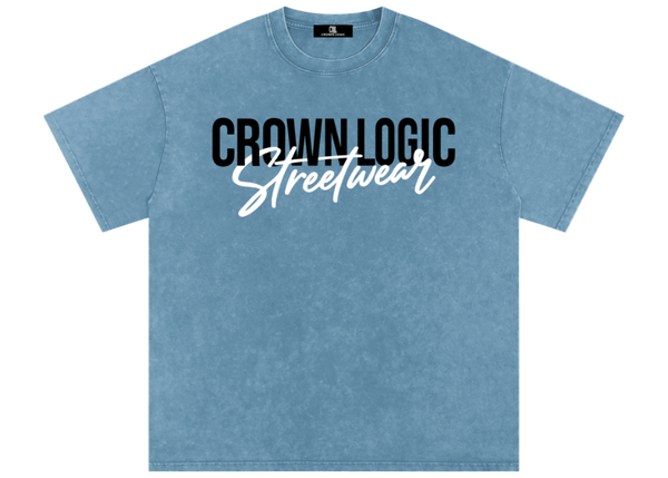 Blue Jean t-shirt with 'Crown Logic Streetwear'