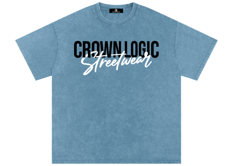Blue Jean t-shirt with 'Crown Logic Streetwear'