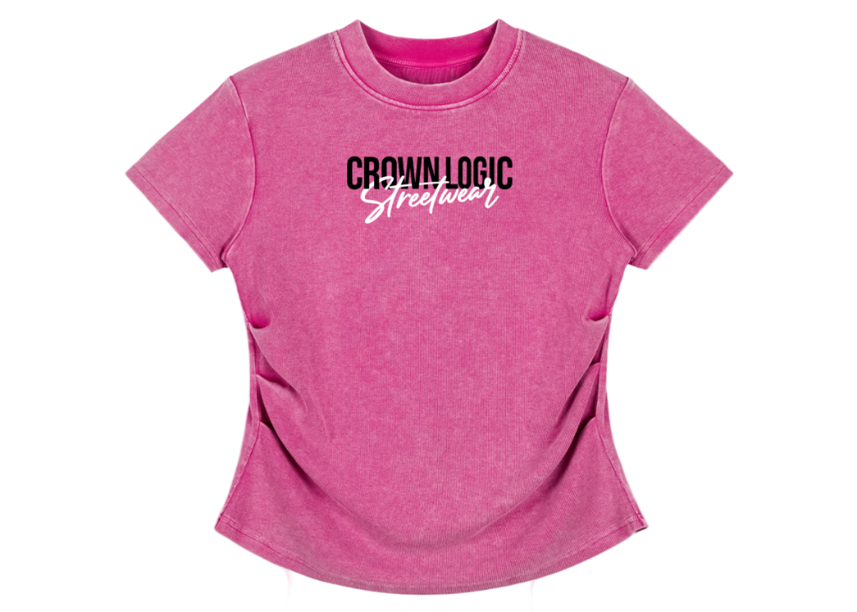 Pink t-shirt with 'Crown Logic Streetwear'