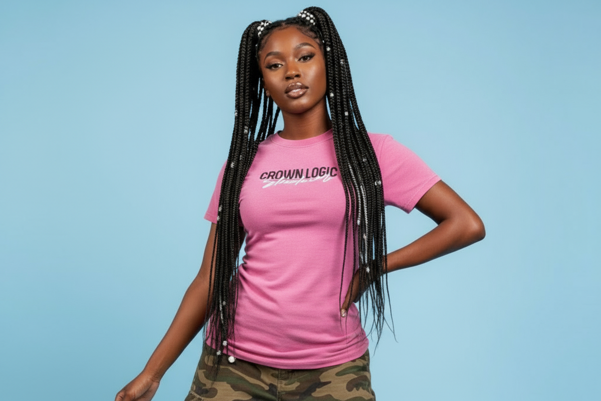 Crown Logic Curve Fitted Hot Pink Street Tee - Black/White