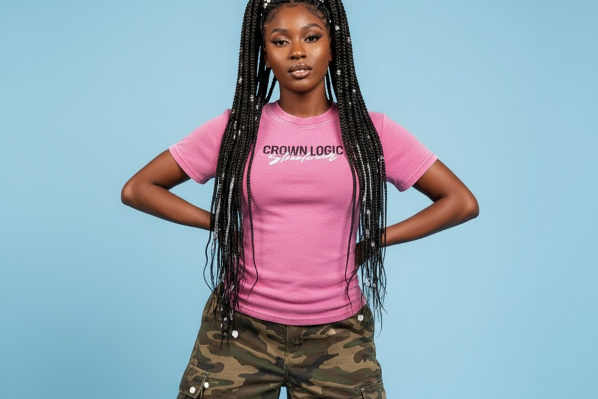 Crown Logic Curve Fitted Hot Pink Street Tee - Black/White